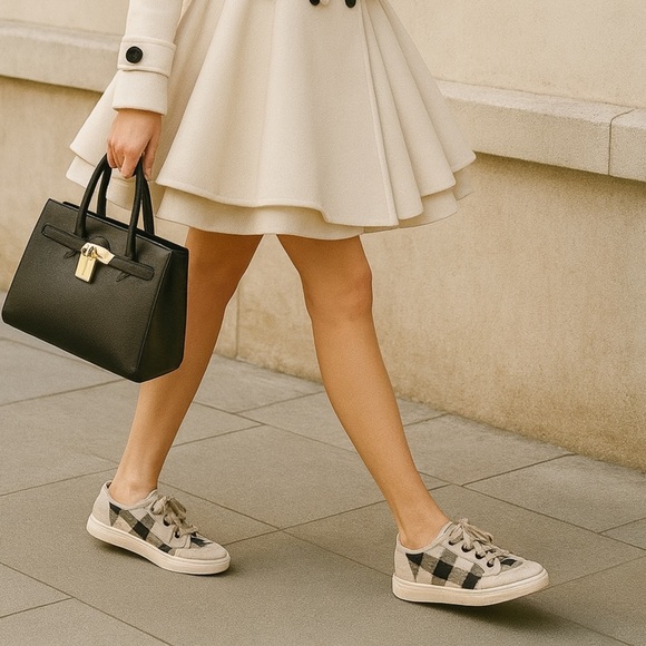 Zodiac Shoes - Zodiac Cheezburger Plaid Lace-Up Sneakers Women’s Size 7M Black White Tan NWB